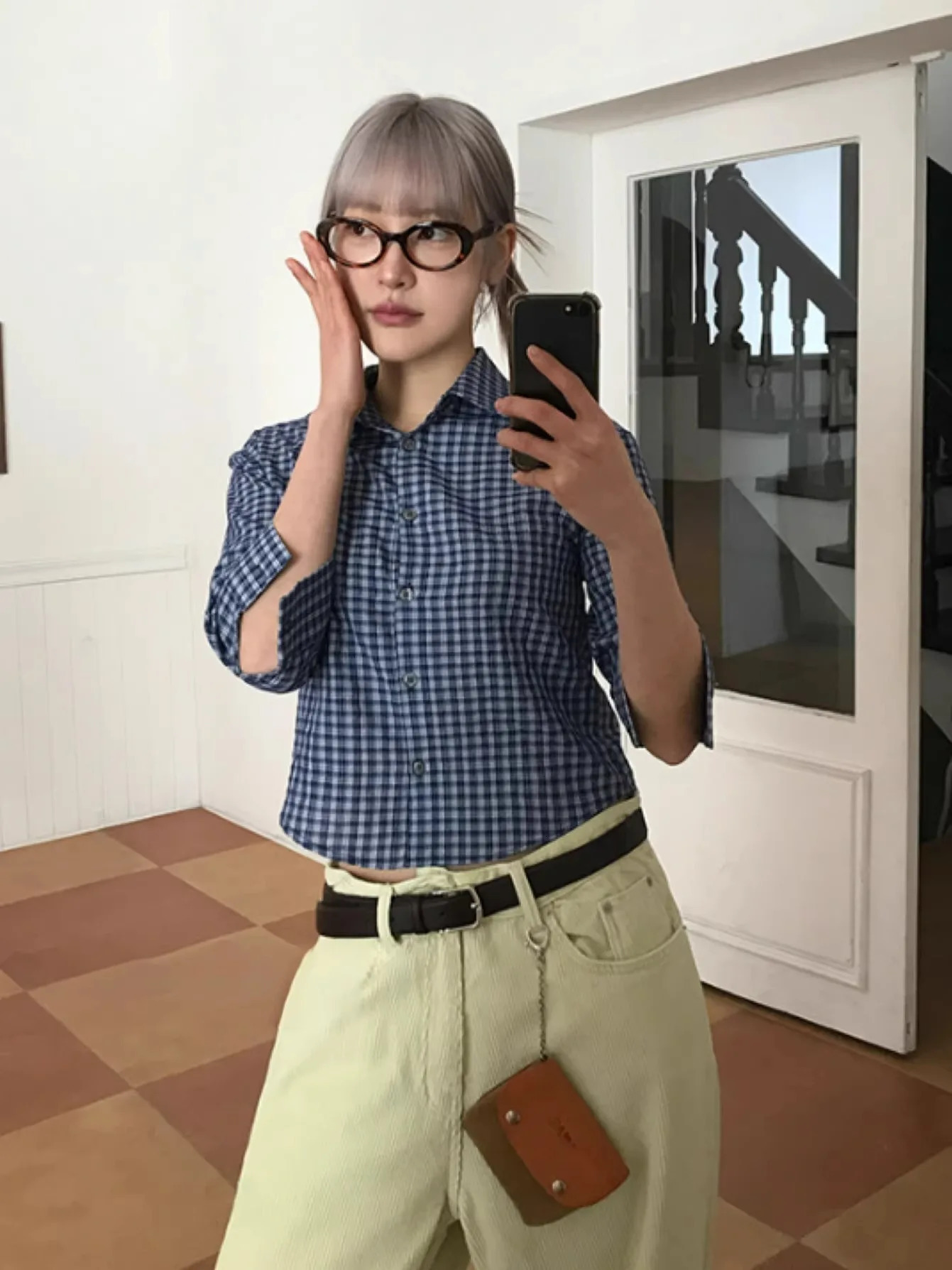 Genayooa Y2k Plaid Shirt Women Three Quarter Casual Shirt Japanese 2000s Grunge Tops Streetwear Summer Shirt Korean Style 260207
