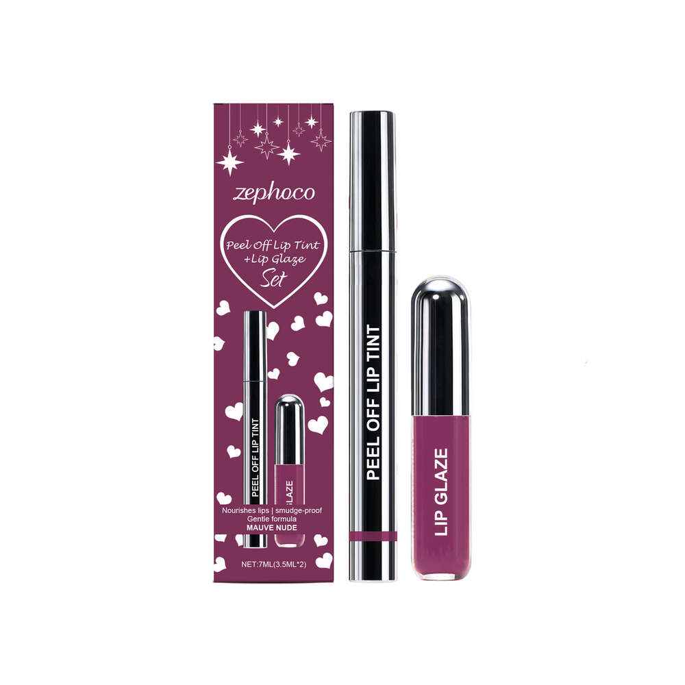 zephoco Purple Red Peel-Off Liner and Glaze Set Matte Texture Gentle Feel Fashionable Lip Color