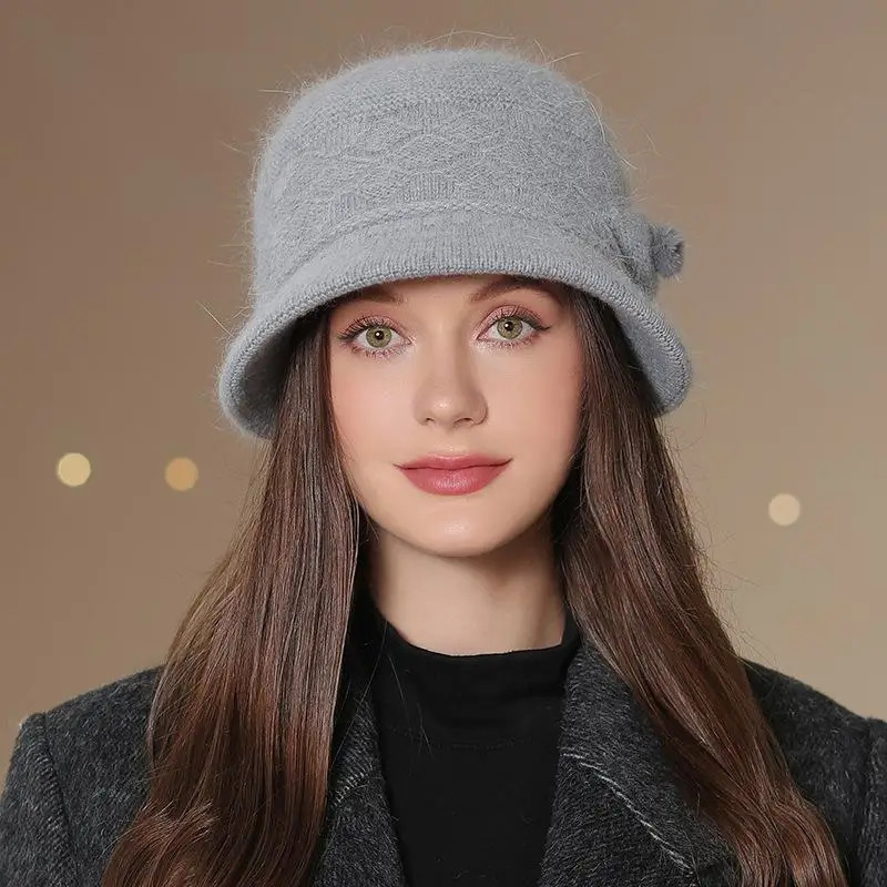 Women Winter Hat Keep Warm Mom Cap Outdoor Add Fur Lined Hats For Women Casual Fur Bucket Knitted Hat 260202