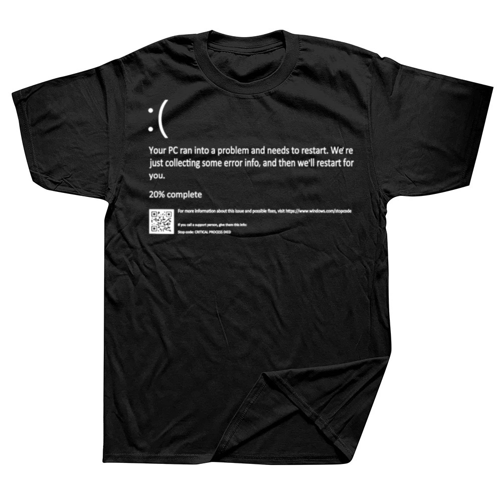 Funny Blue Screen of Death Geek Halloween Party Graphic T-shirts Men Fashion Casual Tshirt 100 Cotton Loose Oversized T Shirt 260118