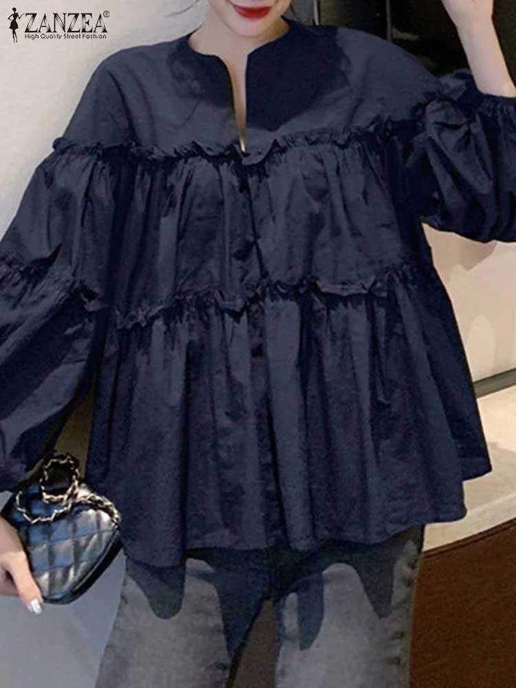 ZANZEA Fashion Women Long Puff Sleeve Blouse Autumn Spring Eelgant Shirt Ruffles Blusas Femininas Mujer Party Work Tops Tunic 260207