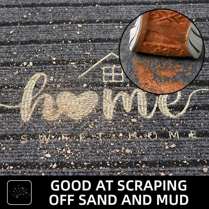 1pc flocking solid color seven stripe foot mat door mat entrance mat shower room absorbent small carpet gentle machine wash S260207