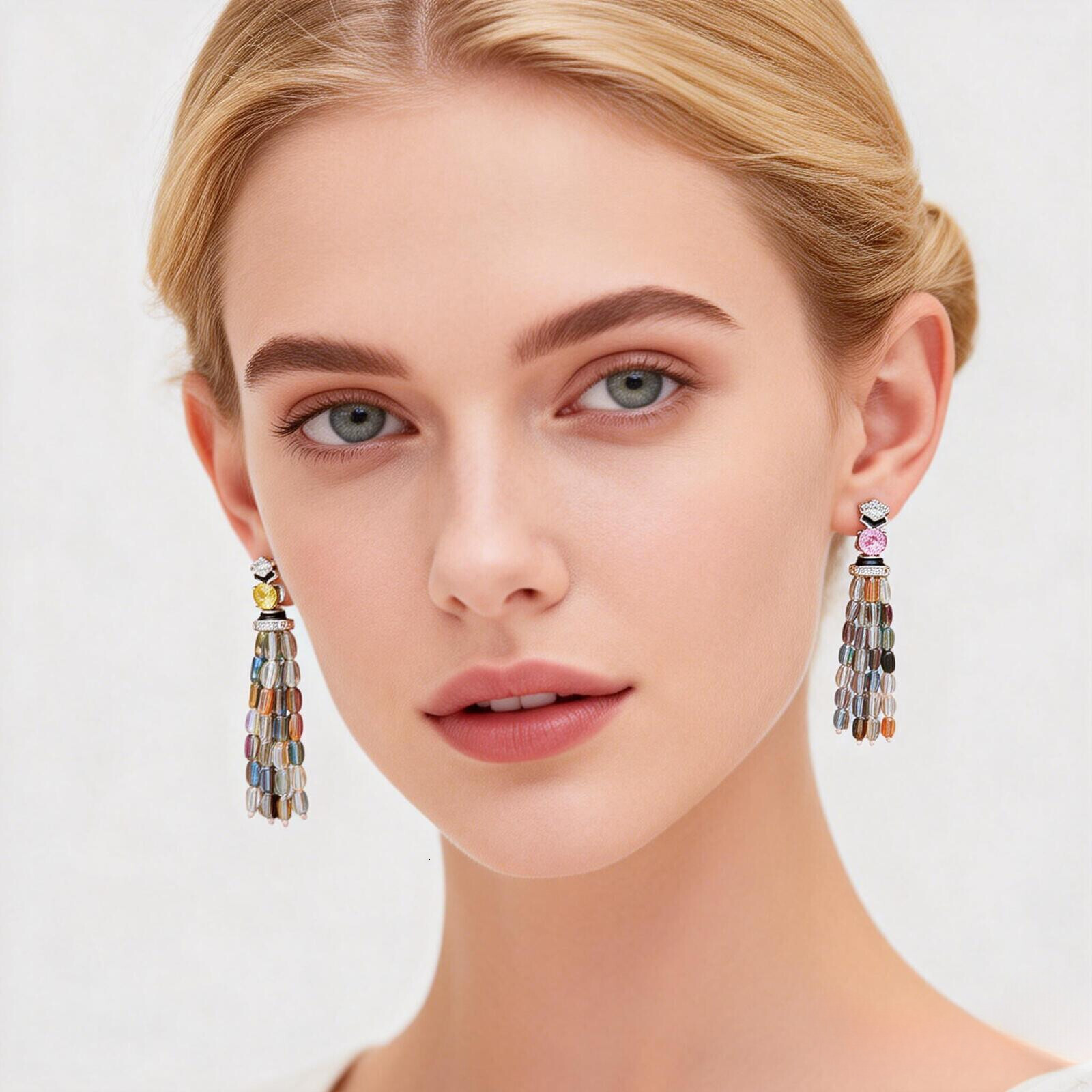 Earrings Colorful Seed Bead Tassel Earrings, Gold-Plated Earrings, Celebrity-Inspired, Light Luxury Texture, Women's Evening Earrings