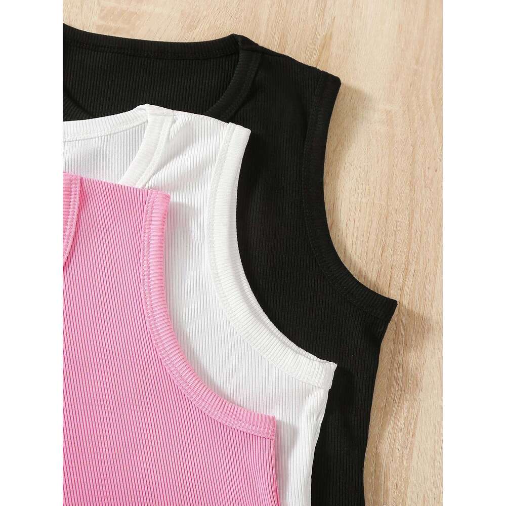 Directional Opening Heating Sales Summer Three-Piece Set of Small Pit Strip Vests for Girls and Older Children, Casual Sports Style 26Y0209