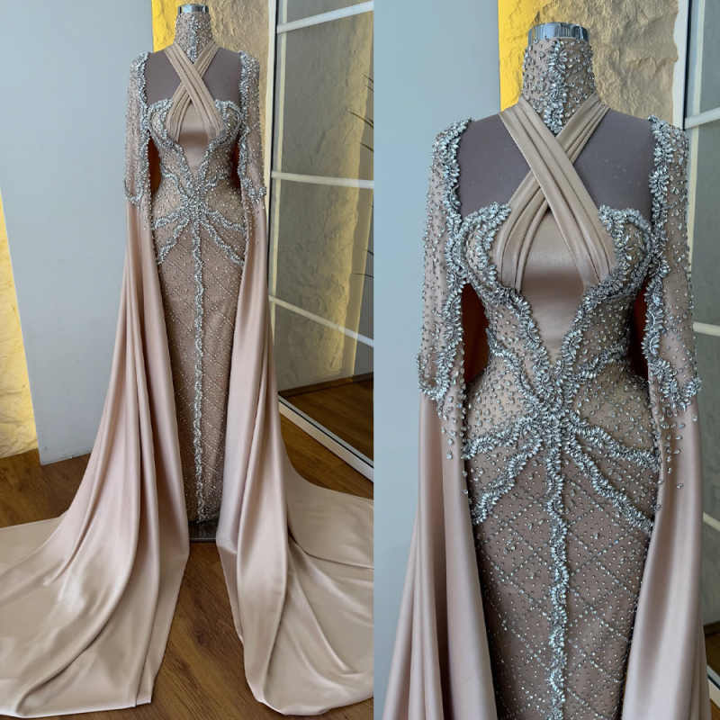 Sparkly High Neck Crystal Prom Dresses Sexy Beading Floor Length Evening Dress Customized Floor Length Party Gown