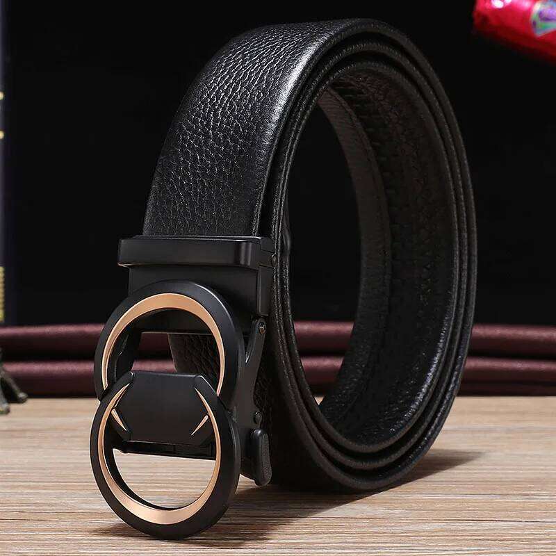 Fashion Alloy Automatic Buckle Belt Business Casual Genuine Leather Men's Belts Luxury High Quality Waist Band 3.5Cm