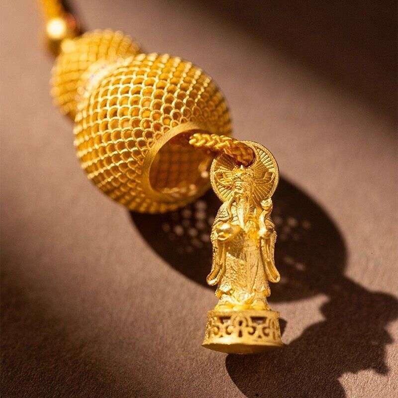 Traditional Light Luxury High-End Feel Gold Filigree Gourd Pendant Bag Charm Fortune God Chinese Style Exquisite Necklace For Elderly Women