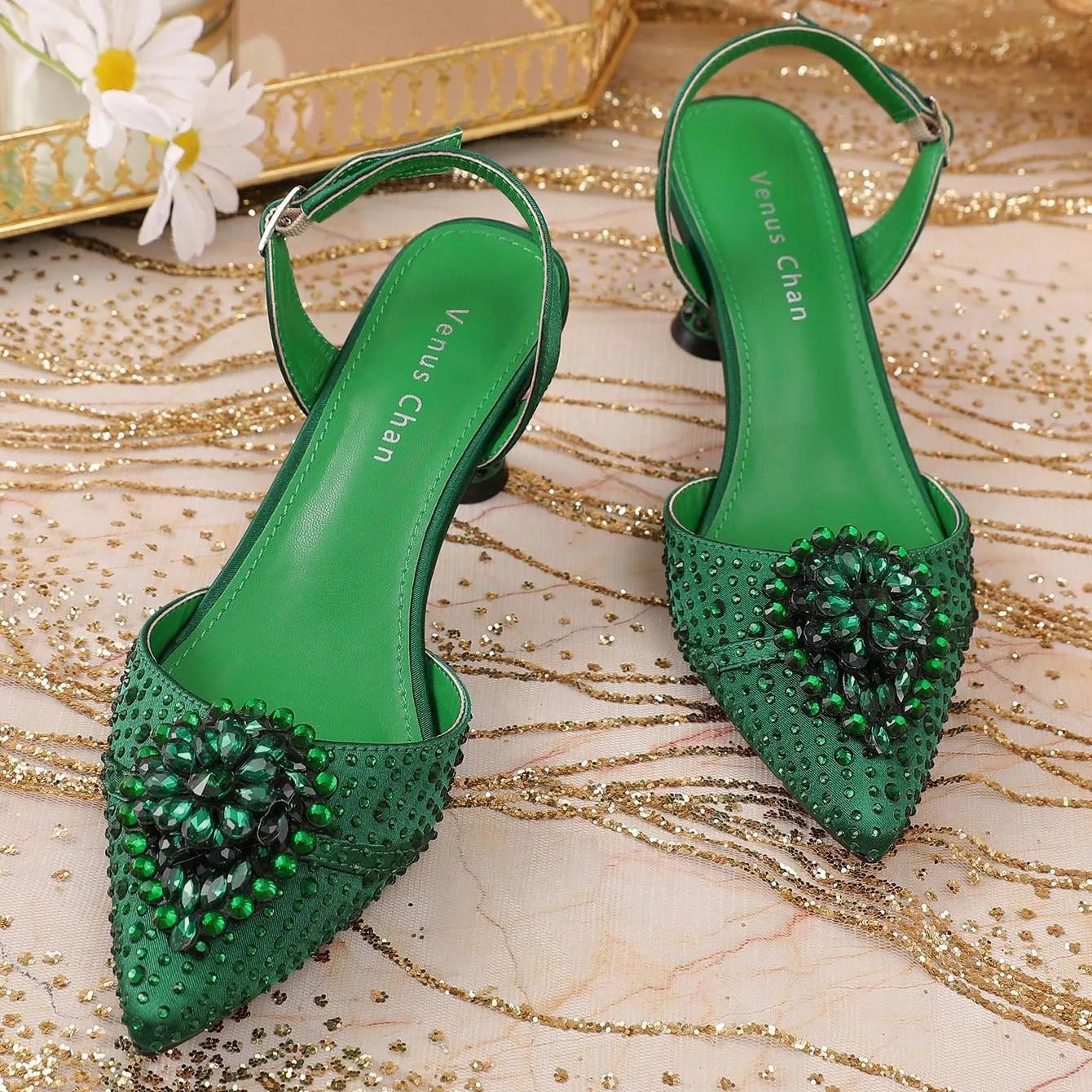 Green Colour Wedding High Heels for Women Italy n Decorate PointedToe Gorgeous Parties 2025 INS Lady Plus Size 260208