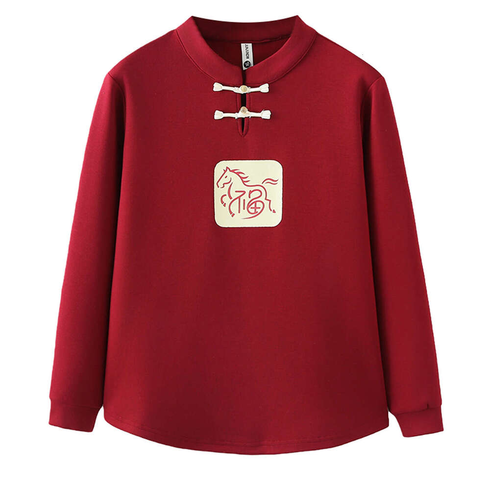 Plus Size Fleece Sweatshirt Women 100Kg Regular Shoulder Autumn Winter New For Chubby Sisters National Style Button-Up Stand Collar Base Shirt