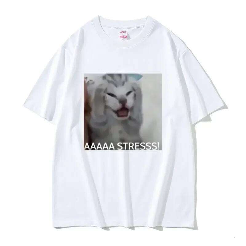 Cute Funny Stressed Cat Meme Tshirt Summer Men Casual Loose Oversized T-shirts Women's Short Sleeve T Shirts X260209