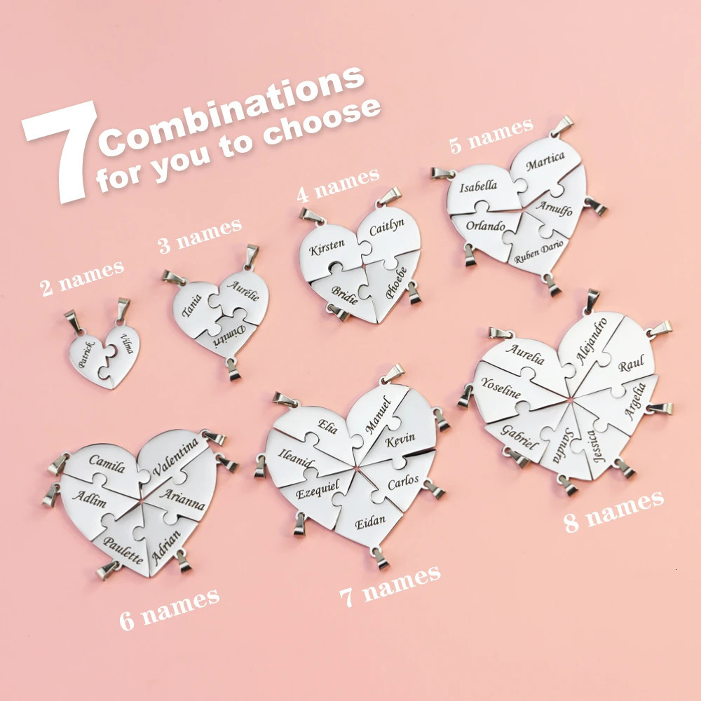 MaiLun Custom Names Puzzled Heart Pendant Necklace Engraved Names Puzzled Hearts Pendant- send names via chat 260124