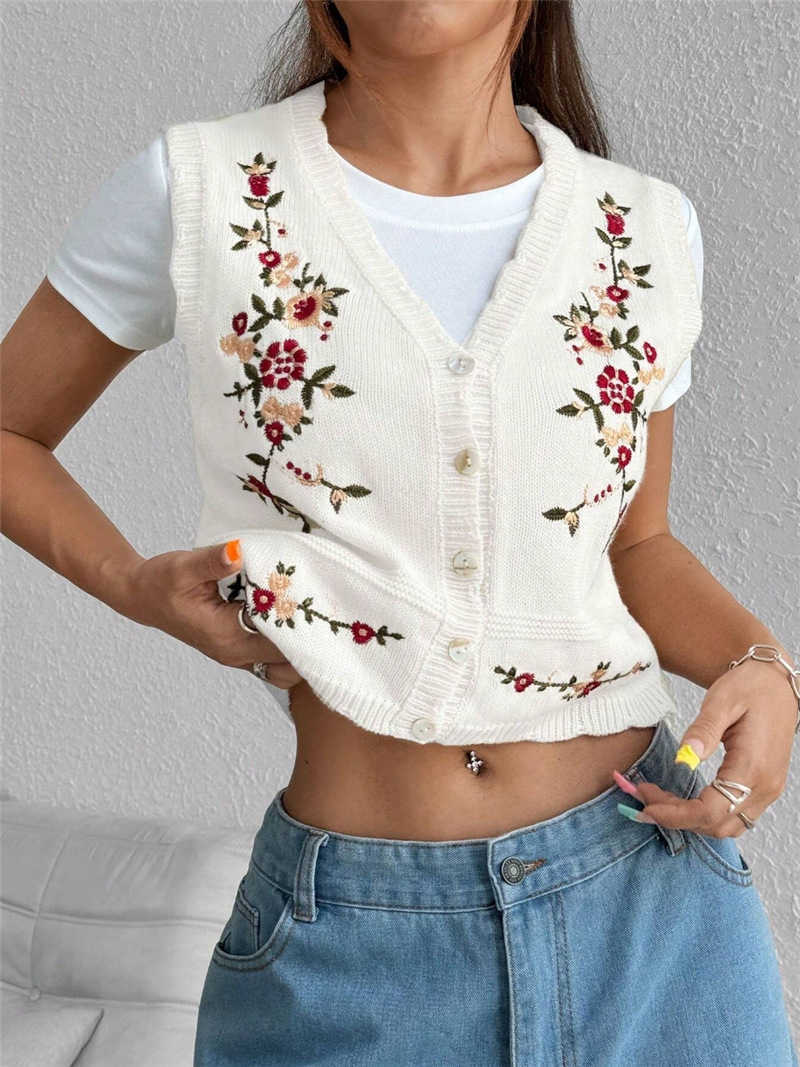 New Arrivals Versatile Embroidered Knit Sweater Vest for Women