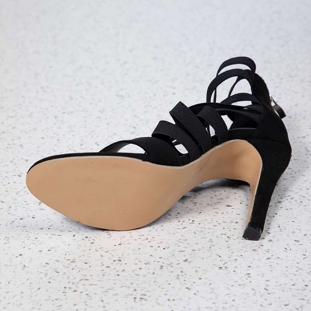 Sexy Strappy Stiletto Heel Sandals Women Solid Color Open Toe Zipper Closure Flannel Upper With Man Made Inners TPU Sole Versatile Fashion High Heels 