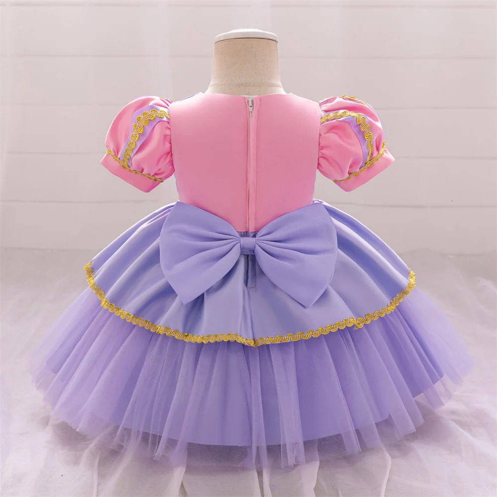 Baby Girls Rapunzel Party Dress Kids Sleeping Beauty Little Girl Purple Princess Gown Toddler Big Bow Fluffy Evening Clothes 260124