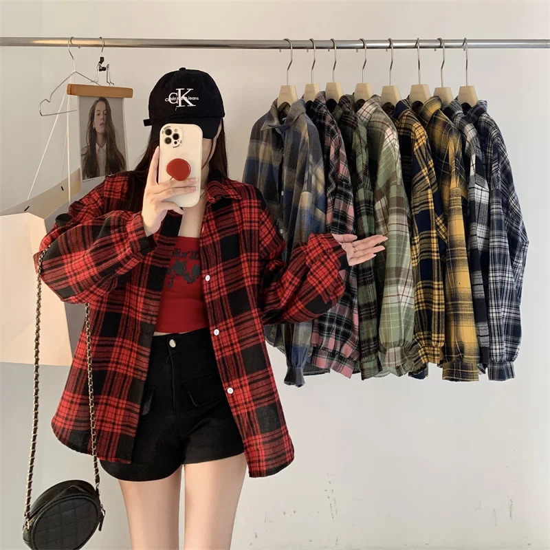 Red Plaid Shirt for Women Teen-girl Button Down Long Sleeve Collared Check Shirt Jacket Casual Fall Winter Christmas Outfit 260207