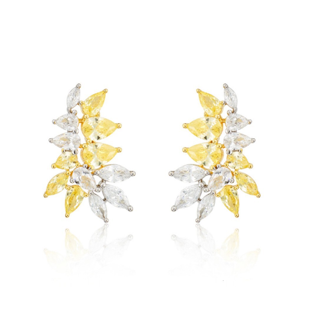 Earrings, Gold-Plated With Two-Tone Zircon Leaf Earrings, Offering A Light Luxury Texture Earrings, Women's Leaf Earrings