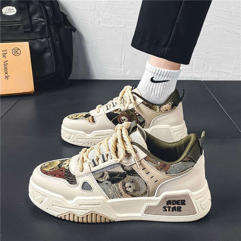Men's Winter Breathable Versatile Casual Design Sense Niche Sneakers Youth Sports Thick Sole Height Increasing Canvas Trendy Shoes