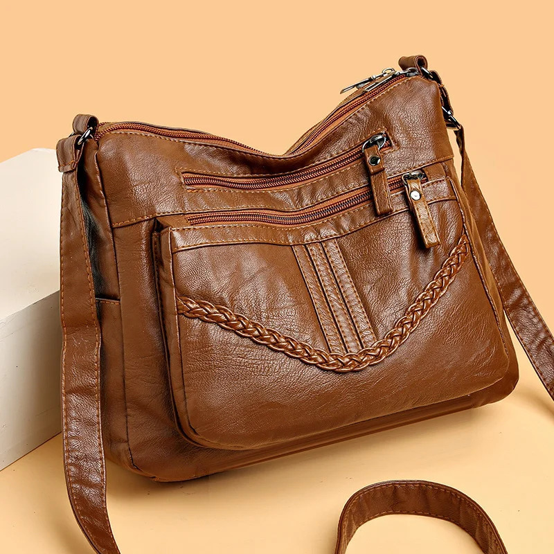 Vintage PU Crossbody Bag Retro Multi Layer Shoulder Womens Fashion Handbag Purse Female Work Travel Messenger 260208