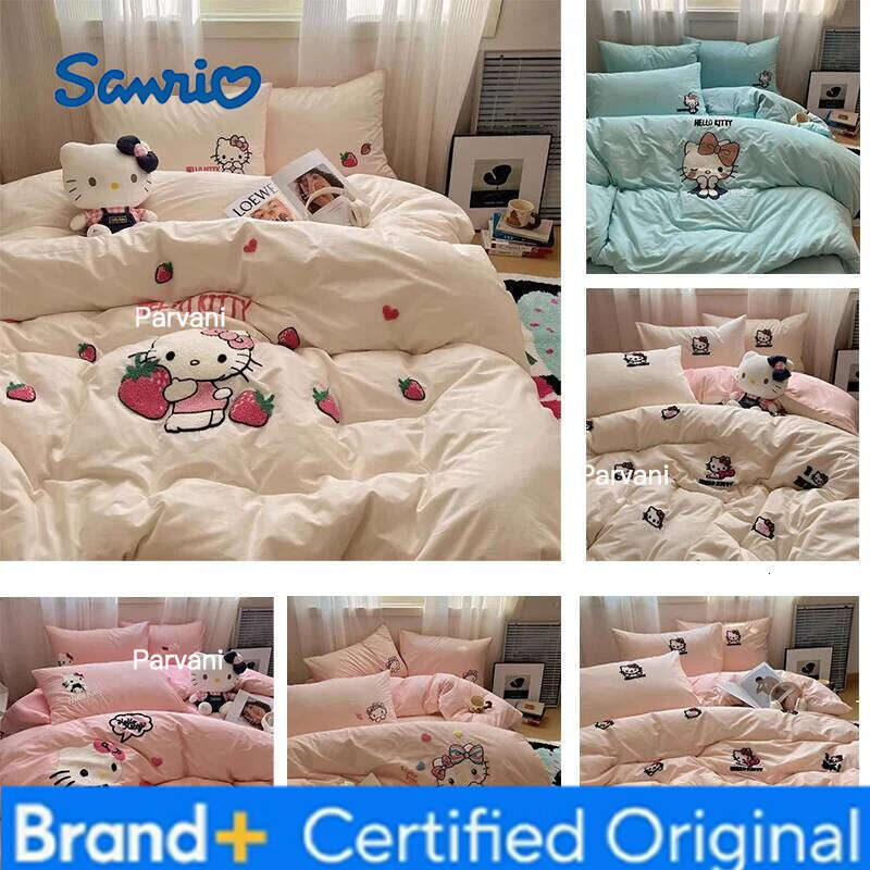 Sanrio Pure Cotton Cartoon Kitty Set Four-Piece Girl'S Bedding Quilt Cover Sheet Pillowcase Home Textile H2602091