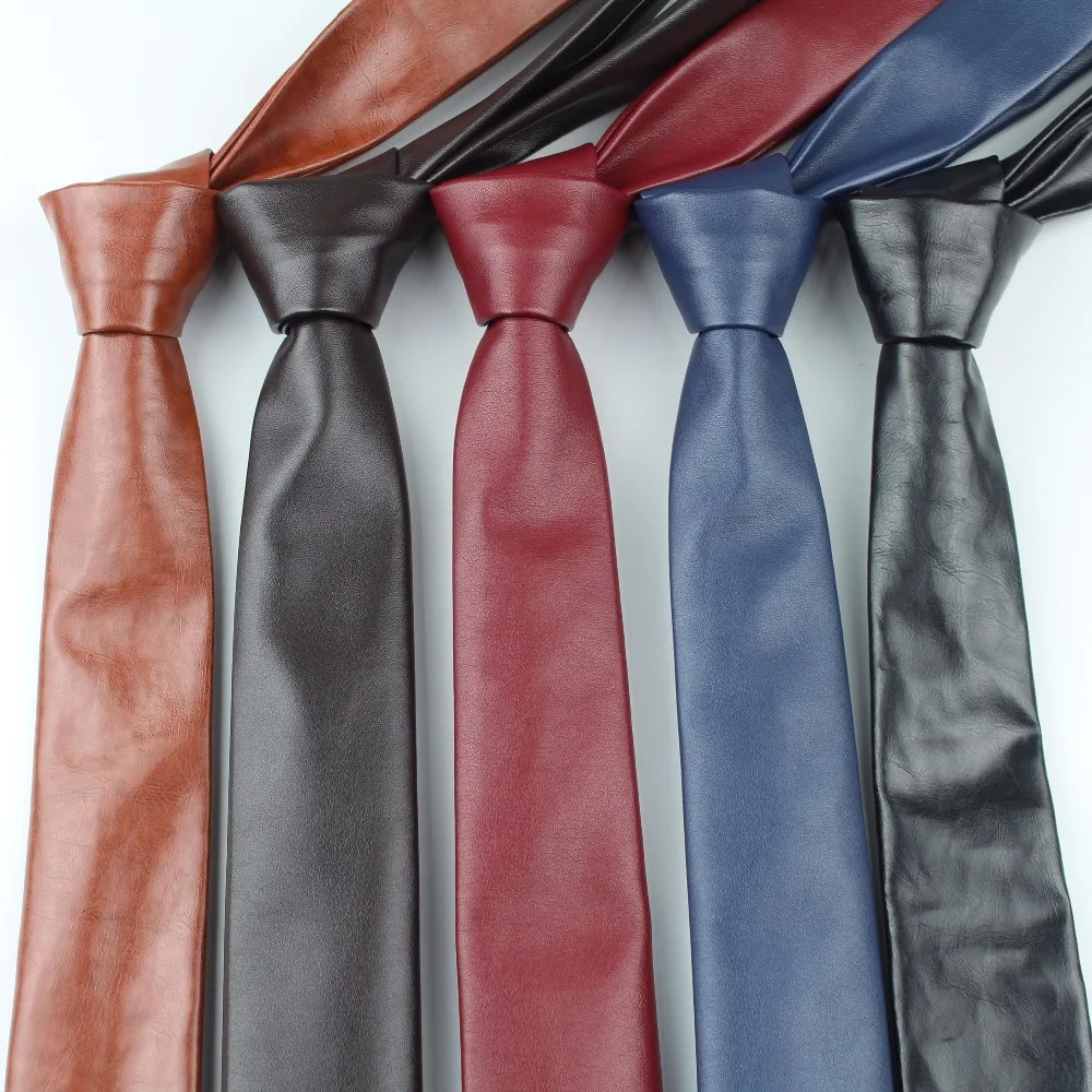 Fashion Pu Leather Men Patchwork Tie Female Necktie Red Gold Silver Adult Cravate Homme Wedding Party Ties For Men 260208