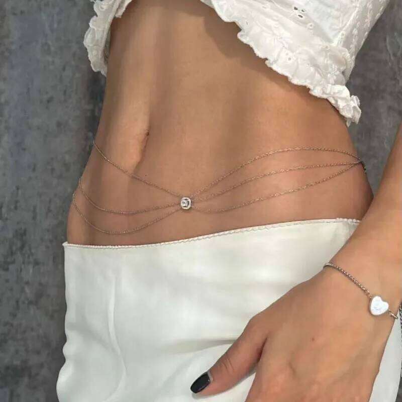 2025 Sexy Multilayer Tassel Waist for Women Girls Fashion Gold Color Shiny Zircon Heart Belly Chain Jewelry Accessories X260209