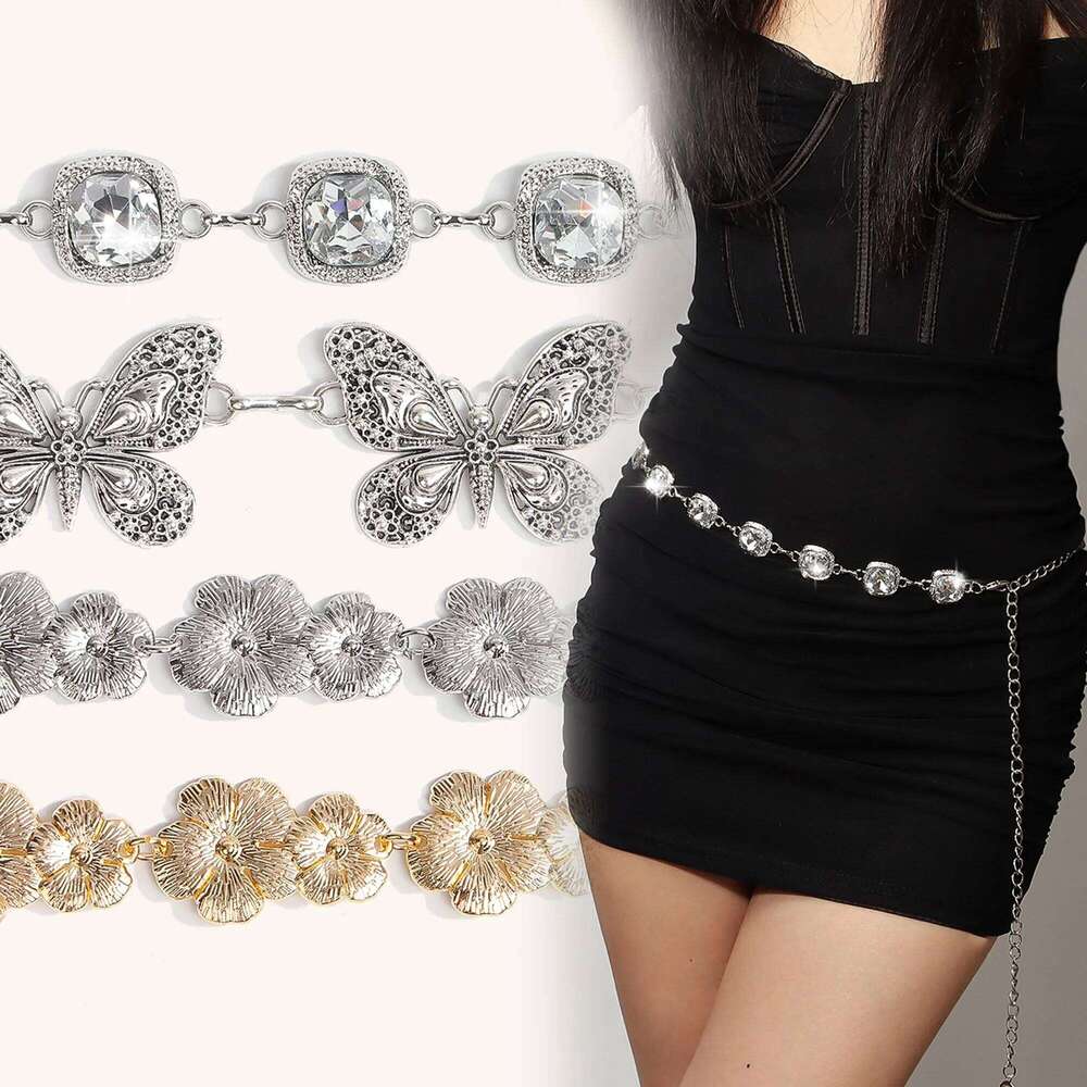 1pc Vintage Rhinestone Metal Waist Chain Women Fashion High-End Feelings Belt Stylish Accessory for Grown-Ups X260209