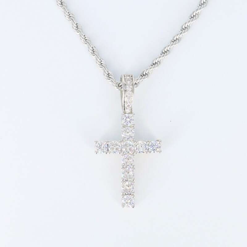 Gold-plated Zirconia Cross Pendant Gemstone Necklace Personalized Hip-hop Chain