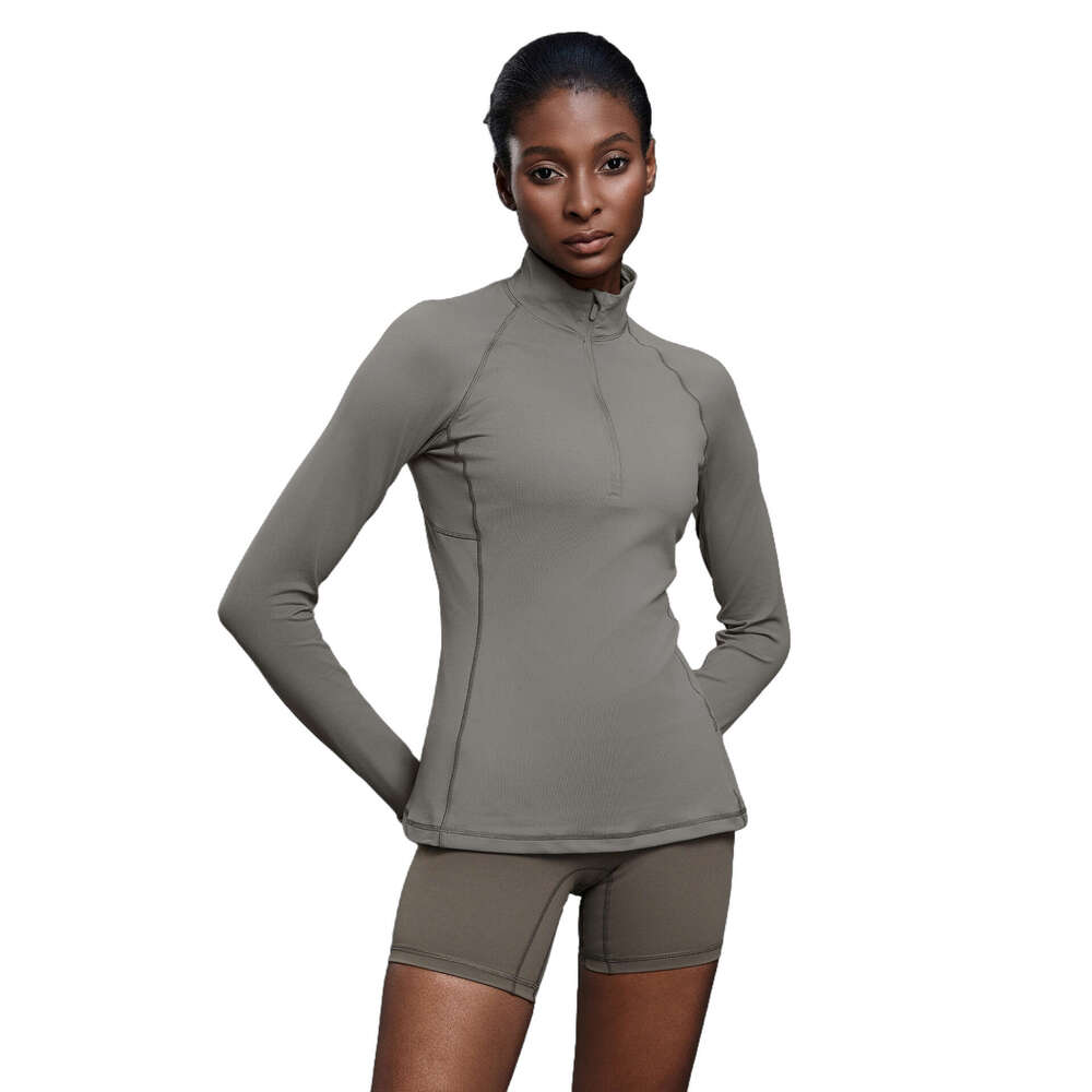 New Half-Zip Stand Collar Yoga Long Sleeve Women Waist Slimming Outdoor Running Sports Fitness Wear WKERSIY