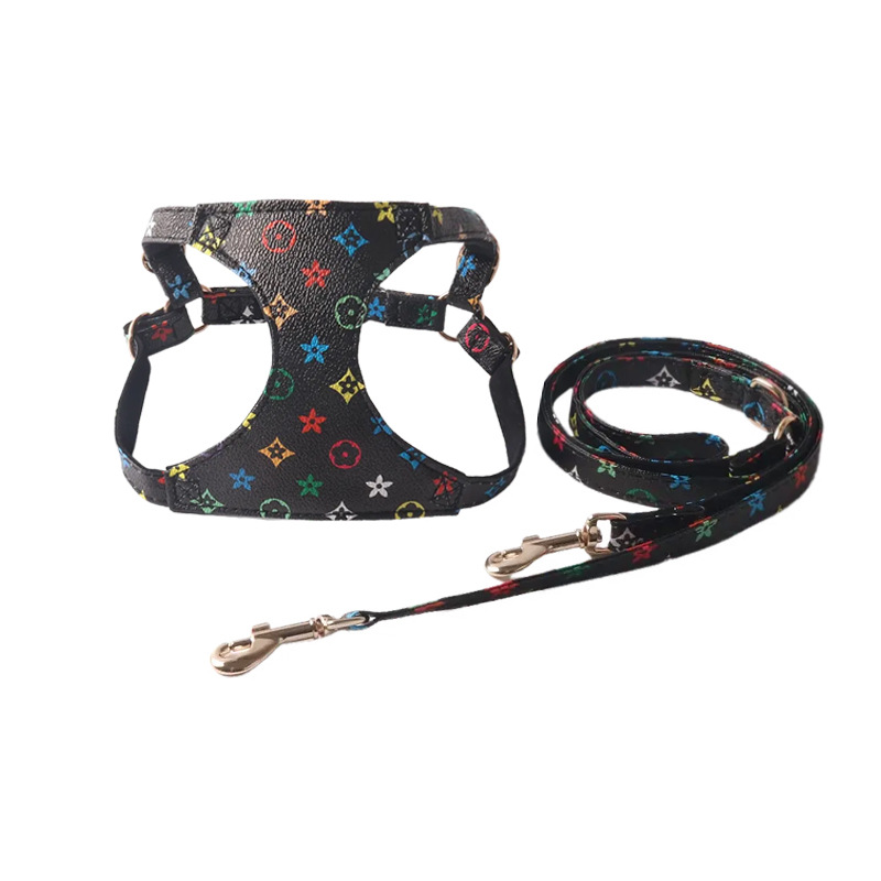 designer dog harness dog clothes dog collar dog designer Adjustable Soft PU Leather Suede Lining Pet Vest Harness and Leash