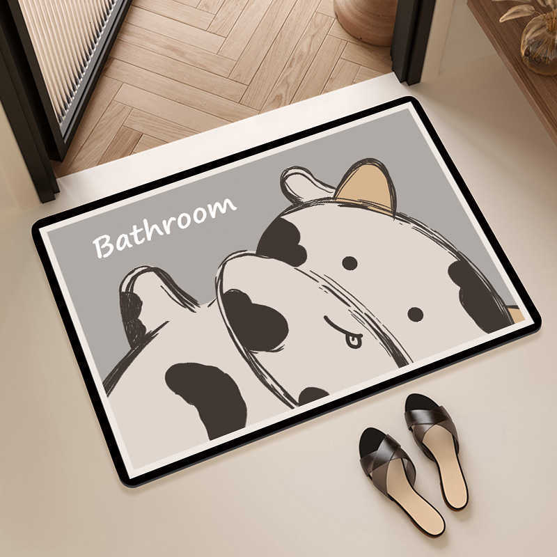 Panda cartoon bathroom absorbent diatomite floor mat for entryway natural rubber non-slip dirt-resistant dust-absorbing S260207