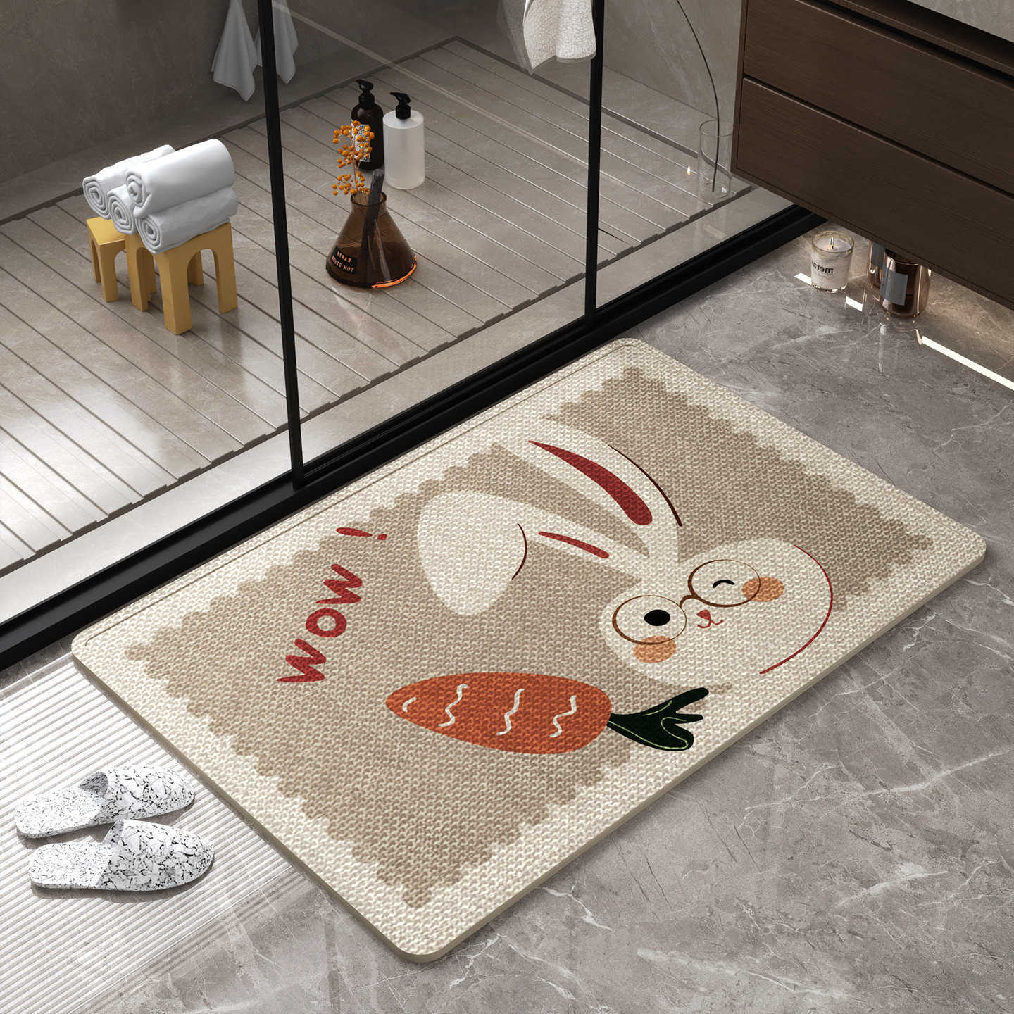 Simple linen rubber-soled entrance mat decorative entryway doormat bathroom floor mat dirt-resistant and wear-resistant mat S260207