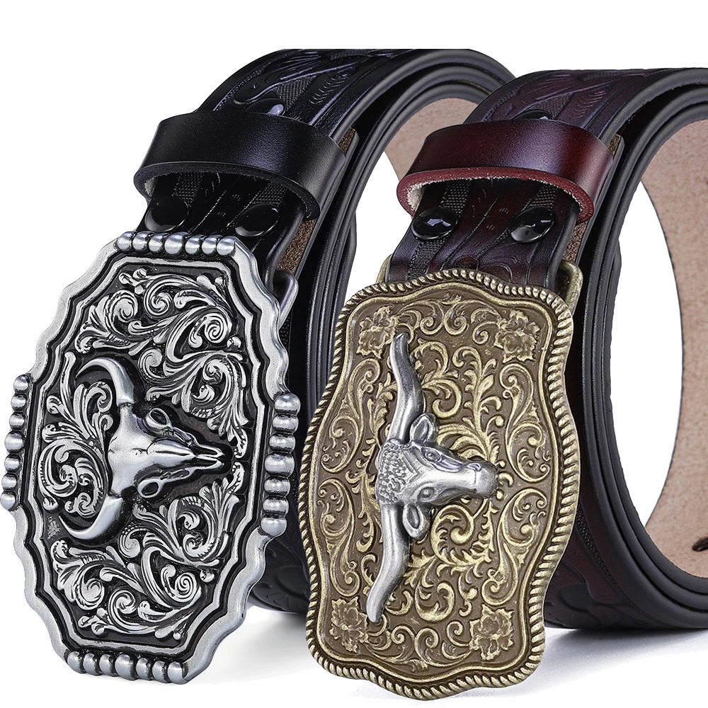 Western Belt Men Genuine Leather Belts for Men Women Cowboy Cowgirl Big Letters Buckle Gold Male Belts Long Black Brown Quality 260124