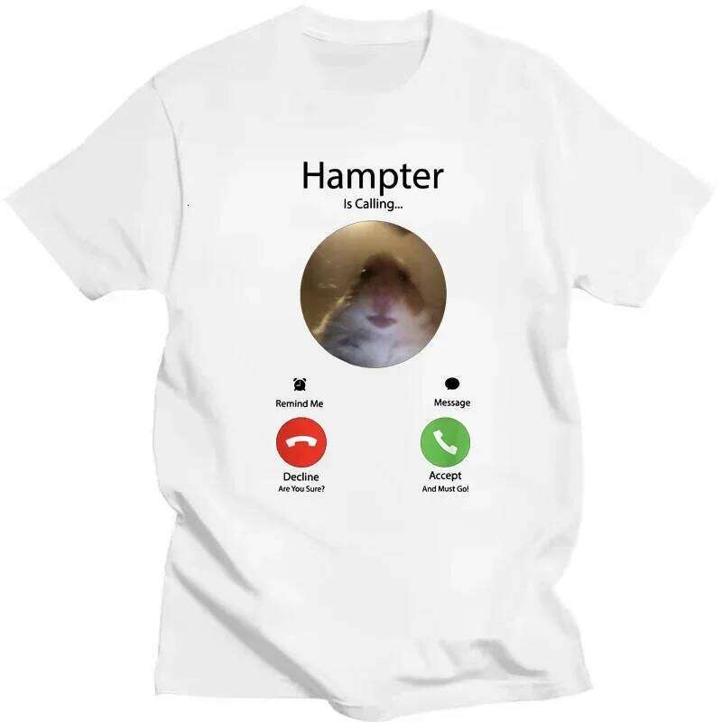 Dank Meme Hamster Staring Front Camera Hampter Calling Printed T-shirt Women Men Casual Streetwear Top Short Sleeve T-shirts X260209