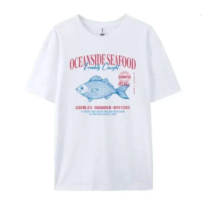 Summer American Ins Personalized Seafood Graphic T-shirts Fashion Y2K Aesthetic Street Clothing Short-sleeved Loose Tops X260209