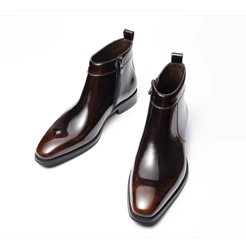 Mens British Style Chelsea Boots with Zipper Short High Leather Shaft for Business Look 260208