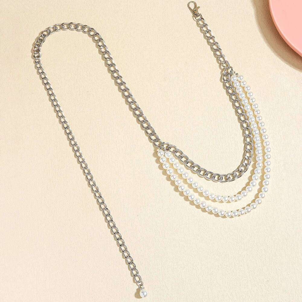 New multi-layer retro chic waist chain with suit skirt temperament pearl belt X260209