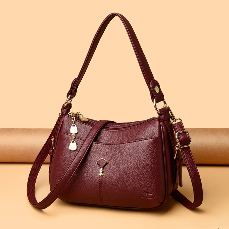 Genuine Purses and Handbags 2 Layers Soft PU Leather Tote Messenger Bag Shoulder Crossbody Bags for Women 260208