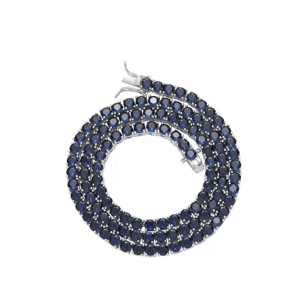 Fine Jewelry Men and Women 4mm Wide S Sier Blue Tennis Chain Necklace