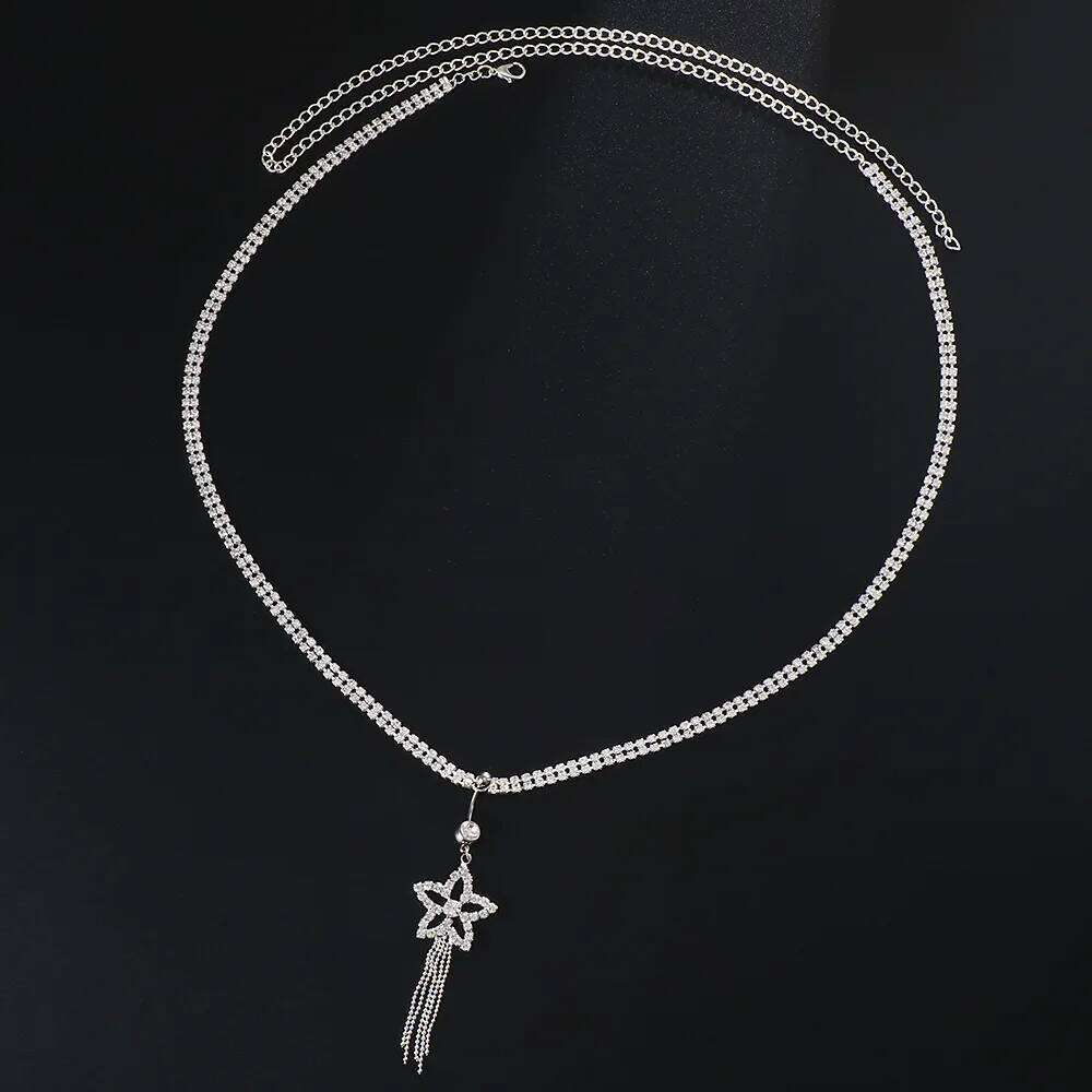 Rhinestone Tassel Star Dangle Women Belly Button Ring Waist Chain Navel Piercing Body Jewelry X260209
