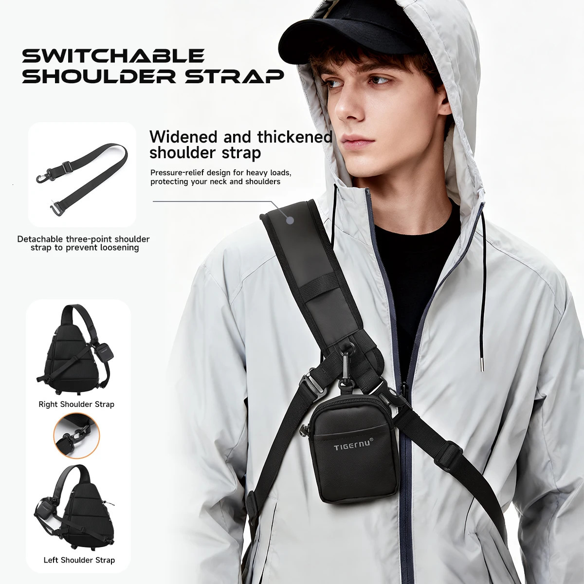 Tigernu Fashion Chest Bags For Men Outdoor Sports Shoulder Male Reflective Strip Crossbody Sling Hiking Biking Travel 260208