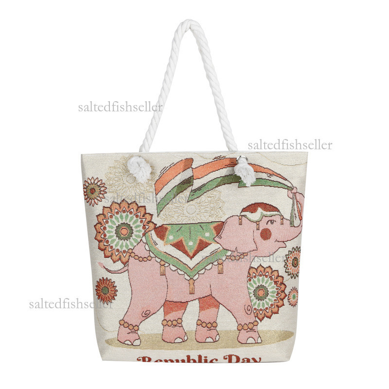 2026 Luxury Ethnic Embroidery Women's Canvas Handbag New Fashion Cartoon Hemp Rope Golden Thread Tote Shoulder Bag Large Capacity Leisure Shoppin