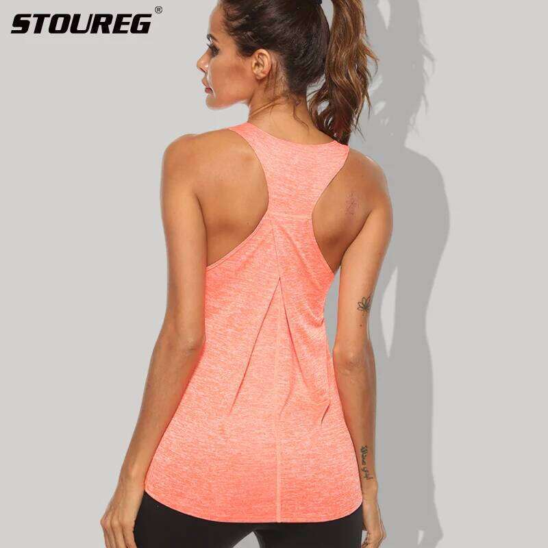 STOUREG Sleeveless Racer Workout Tops for Quick Dry Tank Women Fitness Crop Top Yoga Shirts 26Y0209