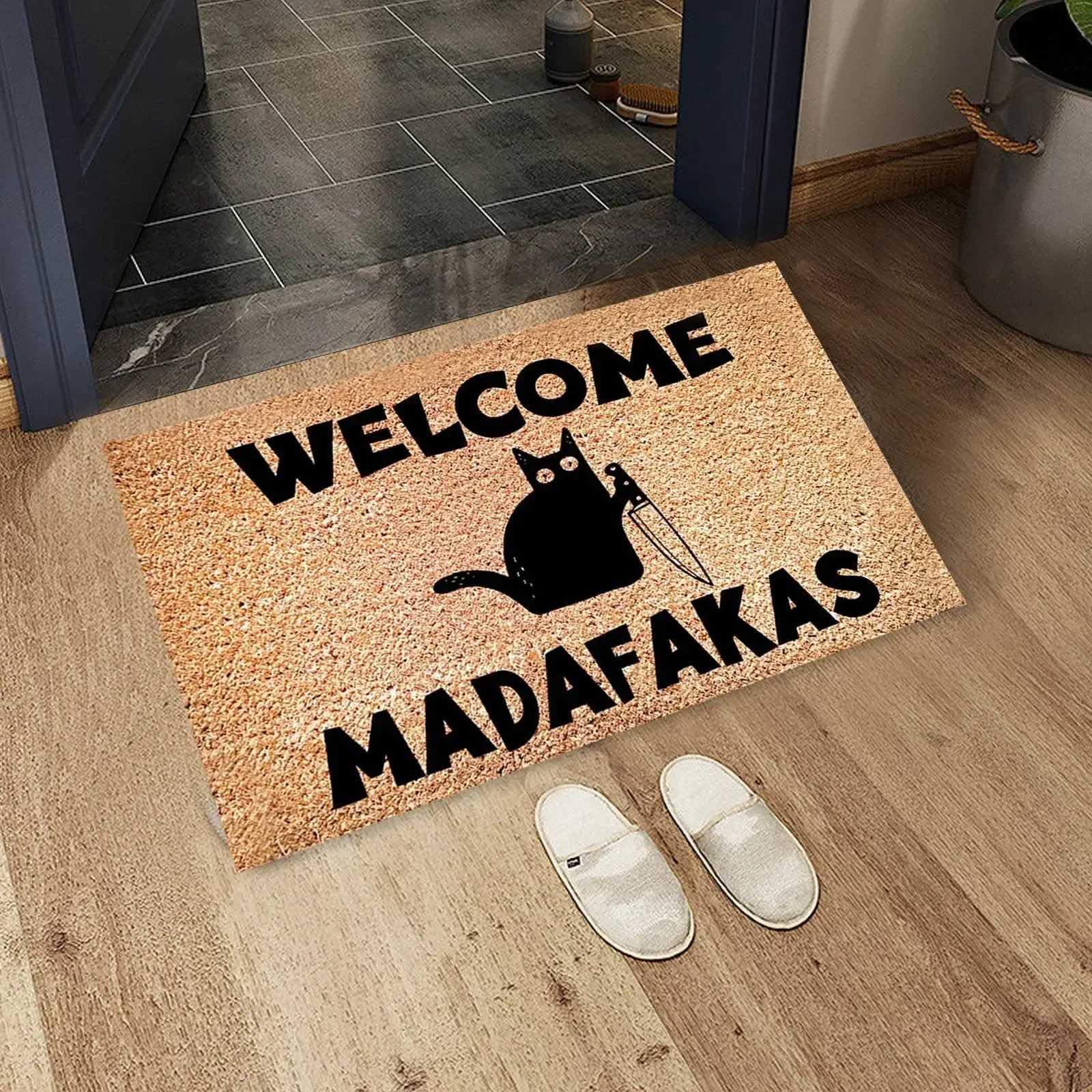 Dark Humor Black Cat Door Mat Welcome Madafakas Funny Quote Design Non-Slip Entrance Pad Durable Coir Material Home Decor S260207