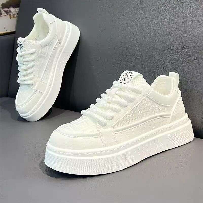 Men's Winter Breathable Trendy Versatile Casual Sneakers Youth Non-Slip Sports Thick Sole Height Increasing White Shoes