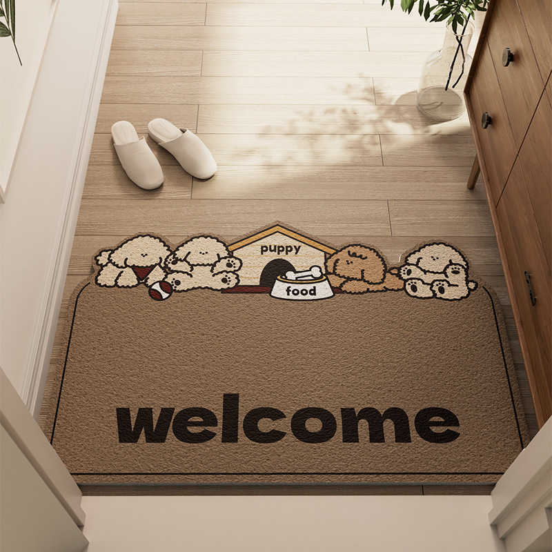 Cartoon style household silk circle floor mat for entry dirt resistant and wear-resistant foot mat for entrance anti slip PVC cuttable floor mat for e