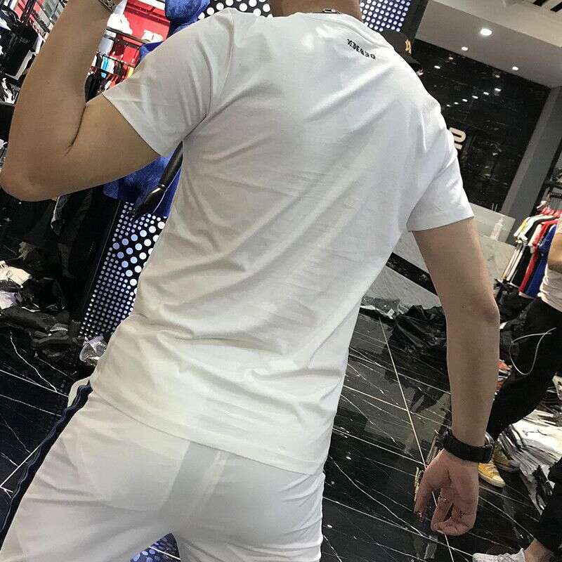 Men's Short-Sleeve T-Shirt 2022 Spring/Summer Trendy Brand New Style Mercerized Cotton Personalized Rhinestone Decoration High-End Half-Sleeve Te