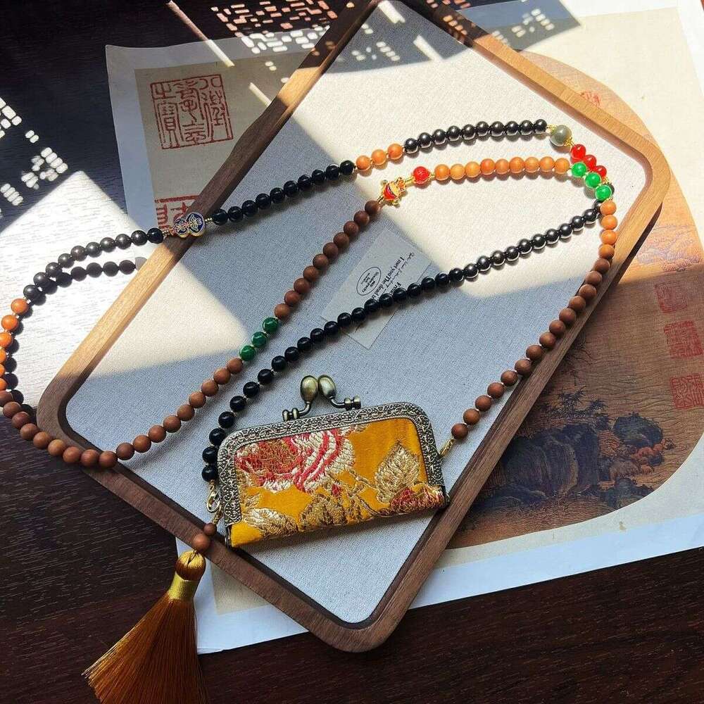 New Chinese-Style Traditional Sandalwood Song Brocade Bag Multi-Use Crossbody Chain, Retro Color-Blocking National Trend Accessory