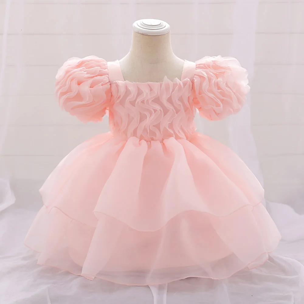 Fluffy Tulle Baby Girl Party Dress Puff Sleeve White 1st Birthday Baptism Wedding Princess Dresses Girls Bridemaid Baby Clothing 260124