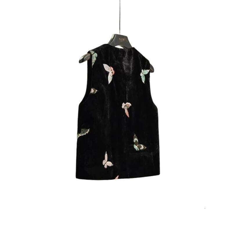 New Women's Vests New Outerwear Style Black Velvet Butterfly Embroidered Vest Women's Autumn Temperament High Sense Vest Coat