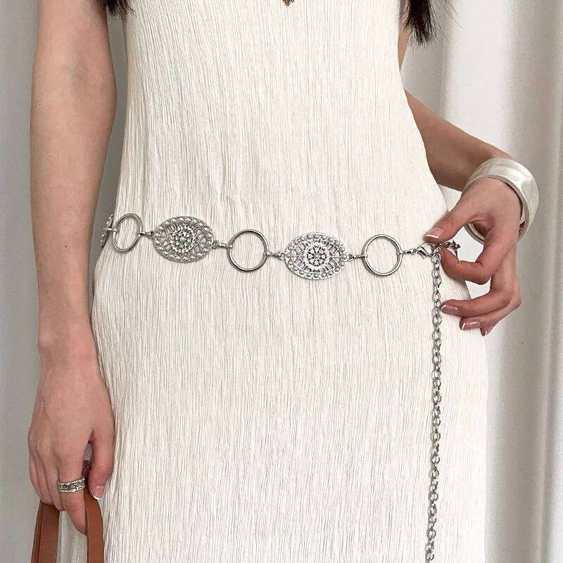 Retro Bohemian Hollow Flower Chain Ethnic Women's Decoration Dress Waist Belt X260209